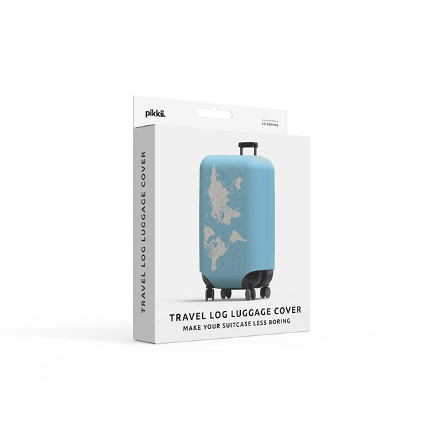 Travel Log Suitcase Cover packaging and pen